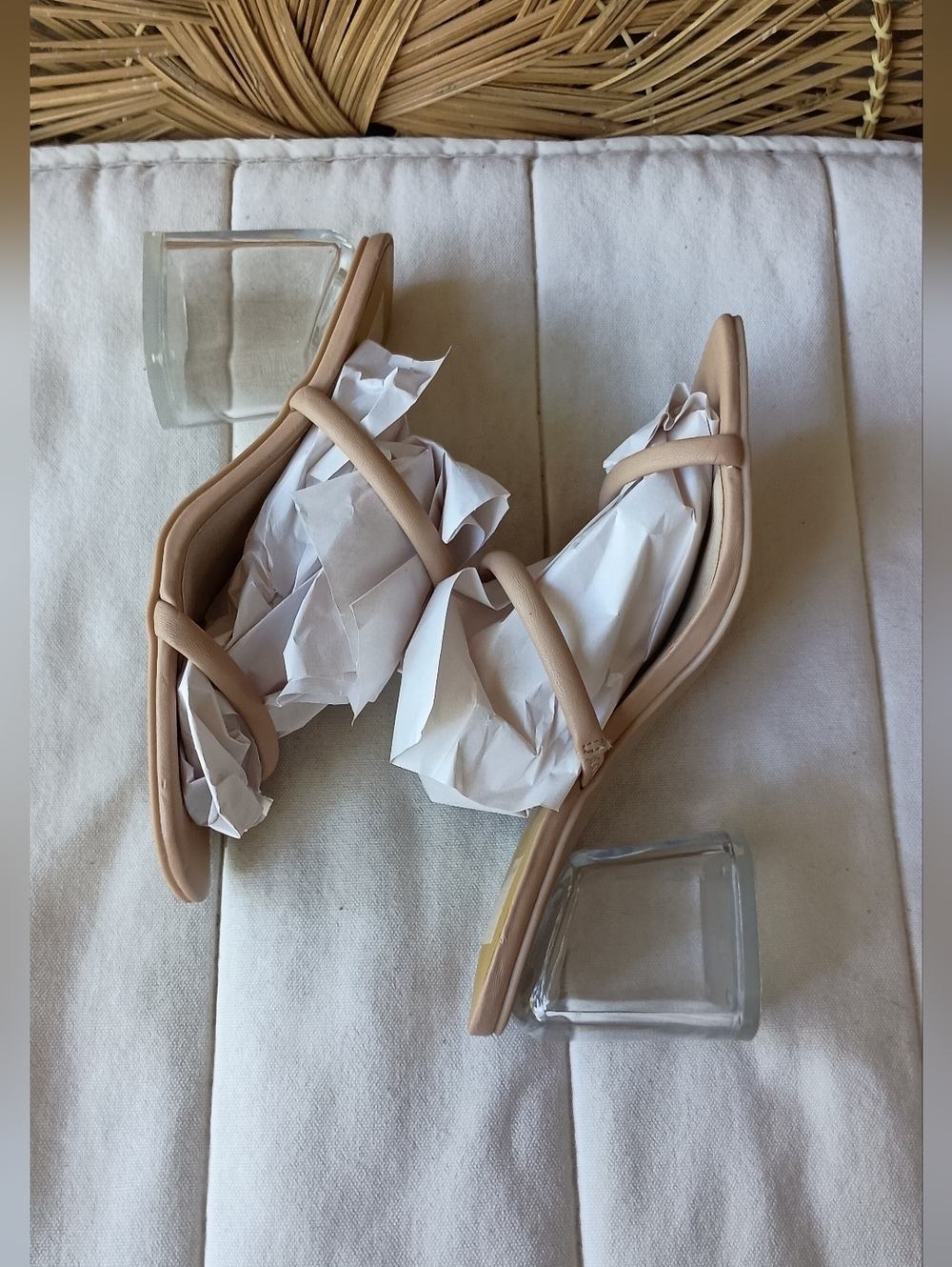 Dolce Vita Neutral Beige Strappy Slide Sandals With Clear Heel - Women_8
